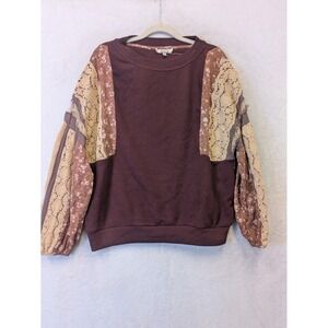 Gimmicks by BKE Women's Size M Burgundy Pullover Top Mixed Media Lace Floral